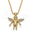 Oro Laminado Pendant Necklace, Gold Filled Style Angel Design, with White Crystal, Polished, Golden Finish, 04.242.0067.30