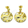 Oro Laminado Dangle Earring, Gold Filled Style Chunky Design, Polished, Golden Finish, 02.385.0025