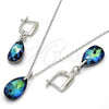 Sterling Silver Earring and Pendant Adult Set, Teardrop Design, with Bermuda Blue Swarovski Crystals, Polished, Rhodium Finish, 10.281.0023.1