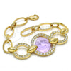 Oro Laminado Fancy Bracelet, Gold Filled Style with Amethyst Azavache and White Crystal, Polished, Golden Finish, 03.59.0071.08