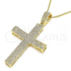 Oro Laminado Pendant Necklace, Gold Filled Style Cross Design, with White Micro Pave, Polished, Golden Finish, 04.156.0232.20