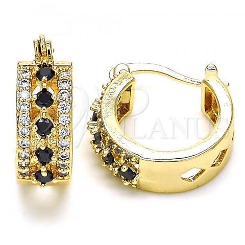 Oro Laminado Small Hoop, Gold Filled Style with Black and White Cubic Zirconia, Polished, Golden Finish, 02.210.0269.3.15