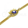 Oro Laminado Fancy Bracelet, Gold Filled Style Evil Eye Design, with Multicolor Micro Pave, Blue Enamel Finish, Golden Finish, 03.341.0176.2.08