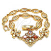 Oro Laminado Fancy Bracelet, Gold Filled Style Flower Design, with Multicolor Cubic Zirconia, Polished, Golden Finish, 03.323.0010.08