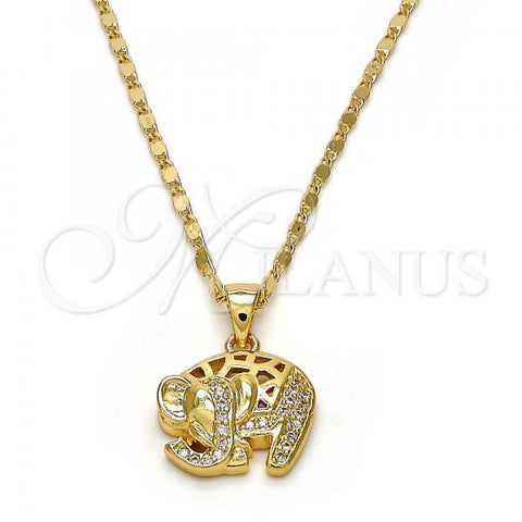 Oro Laminado Pendant Necklace, Gold Filled Style Elephant Design, with White Micro Pave, Polished, Golden Finish, 04.233.0008.18