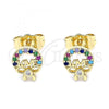 Oro Laminado Stud Earring, Gold Filled Style Love and Bow Design, with Multicolor Micro Pave, Polished, Golden Finish, 02.210.0466.1