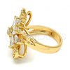 Oro Laminado Multi Stone Ring, Gold Filled Style Flower Design, with White Cubic Zirconia, Polished, Golden Finish, 01.210.0055.07 (Size 7)