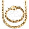 Oro Laminado Necklace and Bracelet, Gold Filled Style Rat Tail and Greek Key Design, Polished, Golden Finish, 06.179.0005