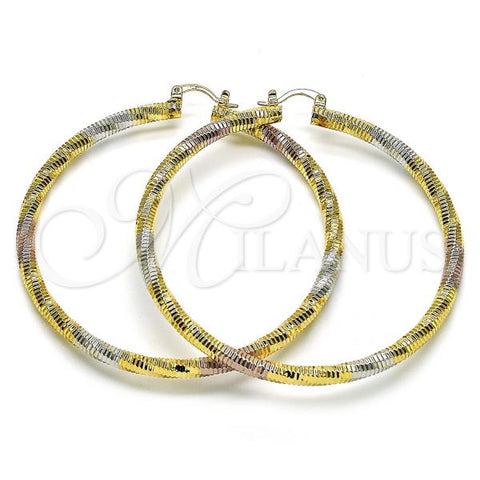 Oro Laminado Medium Hoop, Gold Filled Style Hollow Design, Diamond Cutting Finish, Tricolor, 02.196.0145.70