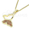 Oro Laminado Pendant Necklace, Gold Filled Style Butterfly Design, with Garnet Micro Pave, Polished, Golden Finish, 04.156.0053.3.20