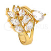 Oro Laminado Multi Stone Ring, Gold Filled Style Leaf and Teardrop Design, with White Cubic Zirconia, Polished, Golden Finish, 01.210.0003.07 (Size 7)