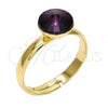 Oro Laminado Multi Stone Ring, Gold Filled Style with Amethyst Swarovski Crystals, Polished, Golden Finish, 01.239.0009.7 (One size fits all)