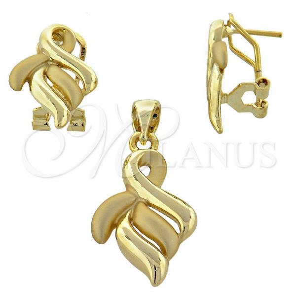 Oro Laminado Earring and Pendant Adult Set, Gold Filled Style Matte Finish, Golden Finish, 10.59.0122