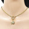 Oro Laminado Fancy Necklace, Gold Filled Style Turtle and Star Design, with White Micro Pave, Polished, Golden Finish, 04.341.0243.20