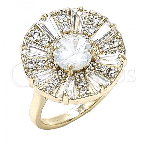 Oro Laminado Multi Stone Ring, Gold Filled Style with White Cubic Zirconia, Polished, Golden Finish, 01.210.0100.08 (Size 8)
