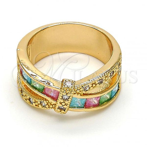 Oro Laminado Multi Stone Ring, Gold Filled Style with Rose Cubic Zirconia, Polished, Golden Finish, 01.210.0045.10.08 (Size 8)