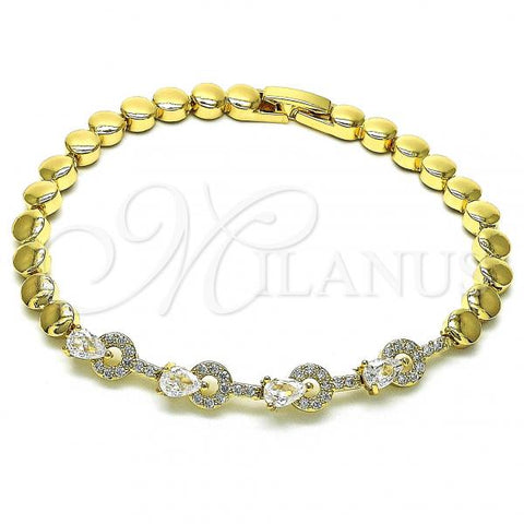 Oro Laminado Fancy Bracelet, Gold Filled Style Teardrop Design, with White Cubic Zirconia, Polished, Golden Finish, 03.283.0131.08