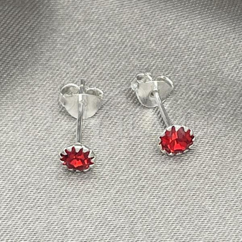 Sterling Silver Stud Earring, with Ruby Cubic Zirconia, Polished, Silver Finish, 02.397.0039.07