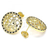 Oro Laminado Stud Earring, Gold Filled Style with Black and White Micro Pave, Polished, Golden Finish, 02.233.0016.1