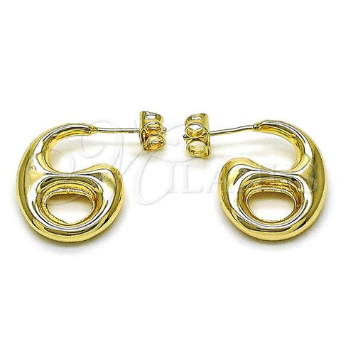 Oro Laminado Stud Earring, Gold Filled Style Mariner and Hollow Design, Polished, Golden Finish, 02.195.0319