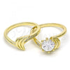 Oro Laminado Wedding Ring, Gold Filled Style Duo Design, with White Cubic Zirconia and White Micro Pave, Polished, Golden Finish, 01.99.0042.07 (Size 7)