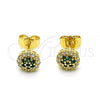Oro Laminado Stud Earring, Gold Filled Style Flower Design, with Green and White Cubic Zirconia, Polished, Golden Finish, 02.344.0159