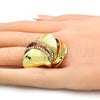 Oro Laminado Multi Stone Ring, Gold Filled Style Flower Design, with White Crystal, Polished, Golden Finish, 01.241.0047.10 (Size 10)