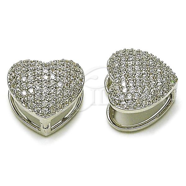 Rhodium Plated Huggie Hoop, Heart Design, with White Cubic Zirconia, Polished, Rhodium Finish, 02.283.0181.1.12