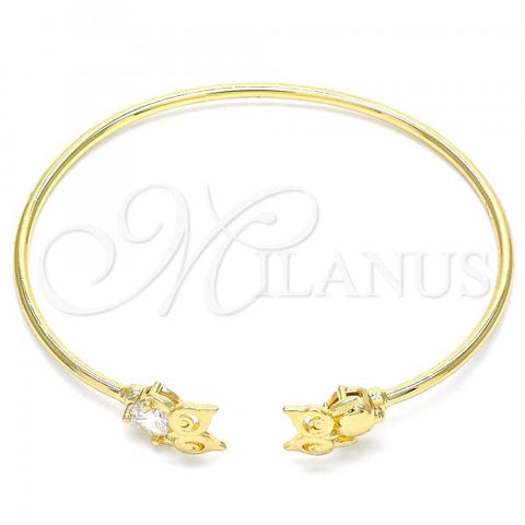 Oro Laminado Individual Bangle, Gold Filled Style Owl Design, with White Micro Pave, Polished, Golden Finish, 07.156.0075 (02 MM Thickness, One size fits all)