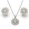 Sterling Silver Earring and Pendant Adult Set, with White Cubic Zirconia and White Micro Pave, Polished, Rhodium Finish, 10.175.0036