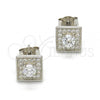 Sterling Silver Stud Earring, with White Cubic Zirconia and White Micro Pave, Polished, Rhodium Finish, 02.186.0023