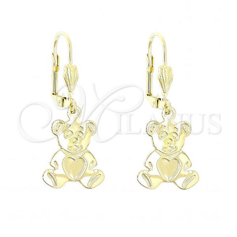 Oro Laminado Dangle Earring, Gold Filled Style Teddy Bear Design, Polished, Golden Finish, 5.123.024