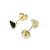 Oro Laminado Stud Earring, Gold Filled Style Heart Design, Black Enamel Finish, Golden Finish, 02.213.0292