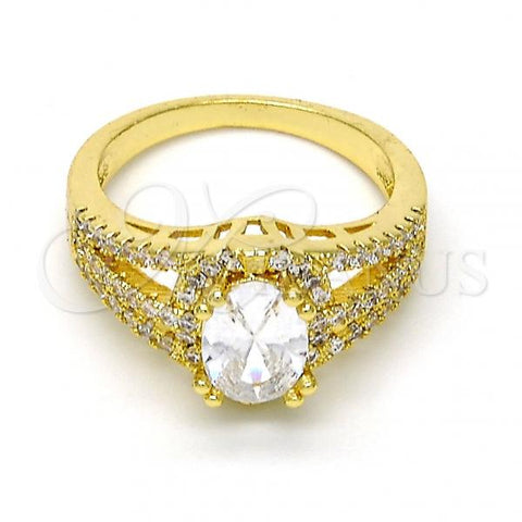 Oro Laminado Multi Stone Ring, Gold Filled Style with White Cubic Zirconia and White Crystal, Polished, Golden Finish, 01.99.0070.09 (Size 9)