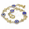 Oro Laminado Fancy Bracelet, Gold Filled Style Evil Eye and Dolphin Design, Blue Resin Finish, Golden Finish, 03.326.0009.2.06