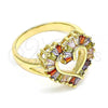 Oro Laminado Multi Stone Ring, Gold Filled Style Heart Design, with Multicolor Cubic Zirconia, Polished, Golden Finish, 01.283.0017.1.09