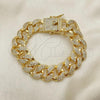 Oro Laminado Basic Bracelet, Gold Filled Style Miami Cuban Design, with White Micro Pave, Polished, Golden Finish, 04.284.0058.08