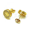 Oro Laminado Stud Earring, Gold Filled Style Madonna Design, with White Micro Pave, Polished, Golden Finish, 02.342.0249