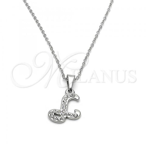 Stainless Steel Pendant Necklace, Initials and Rolo Design, with White Crystal, Polished, Steel Finish, 04.238.0010.1.18