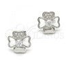 Sterling Silver Stud Earring, with White Cubic Zirconia and White Micro Pave, Polished, Rhodium Finish, 02.285.0033