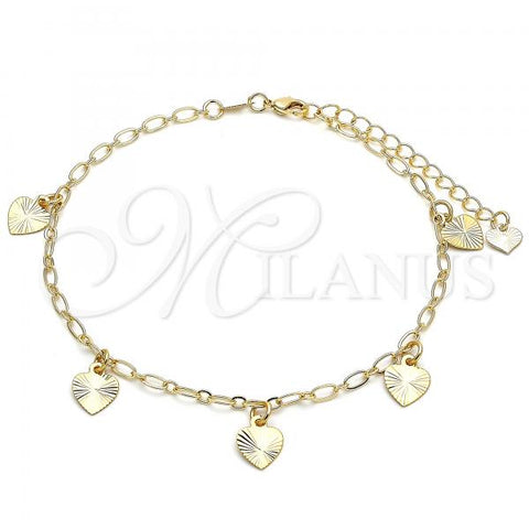 Oro Laminado Charm Anklet , Gold Filled Style Heart Design, Polished, Golden Finish, 03.63.2191.10