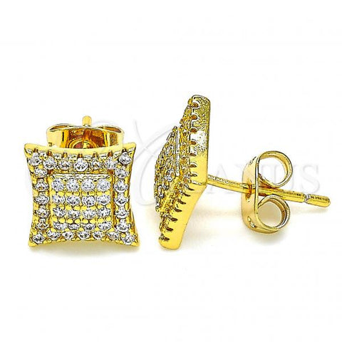 Oro Laminado Stud Earring, Gold Filled Style with White Micro Pave, Polished,, 02.342.0048