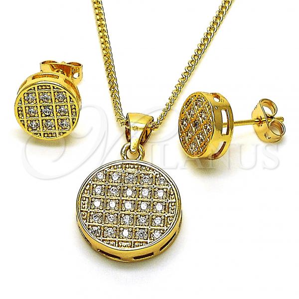 Oro Laminado Earring and Pendant Adult Set, Gold Filled Style with White Micro Pave, Polished, Golden Finish, 10.342.0070