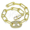 Oro Laminado Fancy Bracelet, Gold Filled Style Paperclip Design, with White Micro Pave, Polished, Golden Finish, 03.341.0081.08