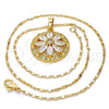 Oro Laminado Pendant Necklace, Gold Filled Style Flower Design, with White Cubic Zirconia, Polished, Golden Finish, 04.236.0001.18