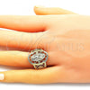Oro Laminado Elegant Ring, Gold Filled Style Guadalupe and Flower Design, Polished, Golden Finish, 01.380.0024.09