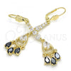 Oro Laminado Long Earring, Gold Filled Style Teardrop Design, with Black and White Cubic Zirconia, Polished, Golden Finish, 02.210.0213.2 `