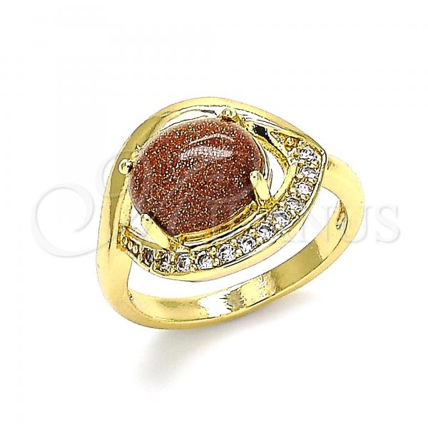 Oro Laminado Multi Stone Ring, Gold Filled Style Evil Eye Design, with Brown  and White Cubic Zirconia, Polished, Golden Finish, 01.210.0133.08