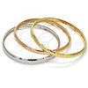 Oro Laminado Trio Bangle, Gold Filled Style Leaf Design, Polished, Tricolor, 07.252.0005.06 (06 MM Thickness, Size 6 - 2.75 Diameter)