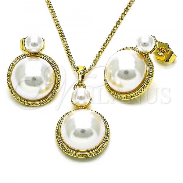 Oro Laminado Earring and Pendant Adult Set, Gold Filled Style with Ivory Pearl, Polished, Golden Finish, 10.379.0041